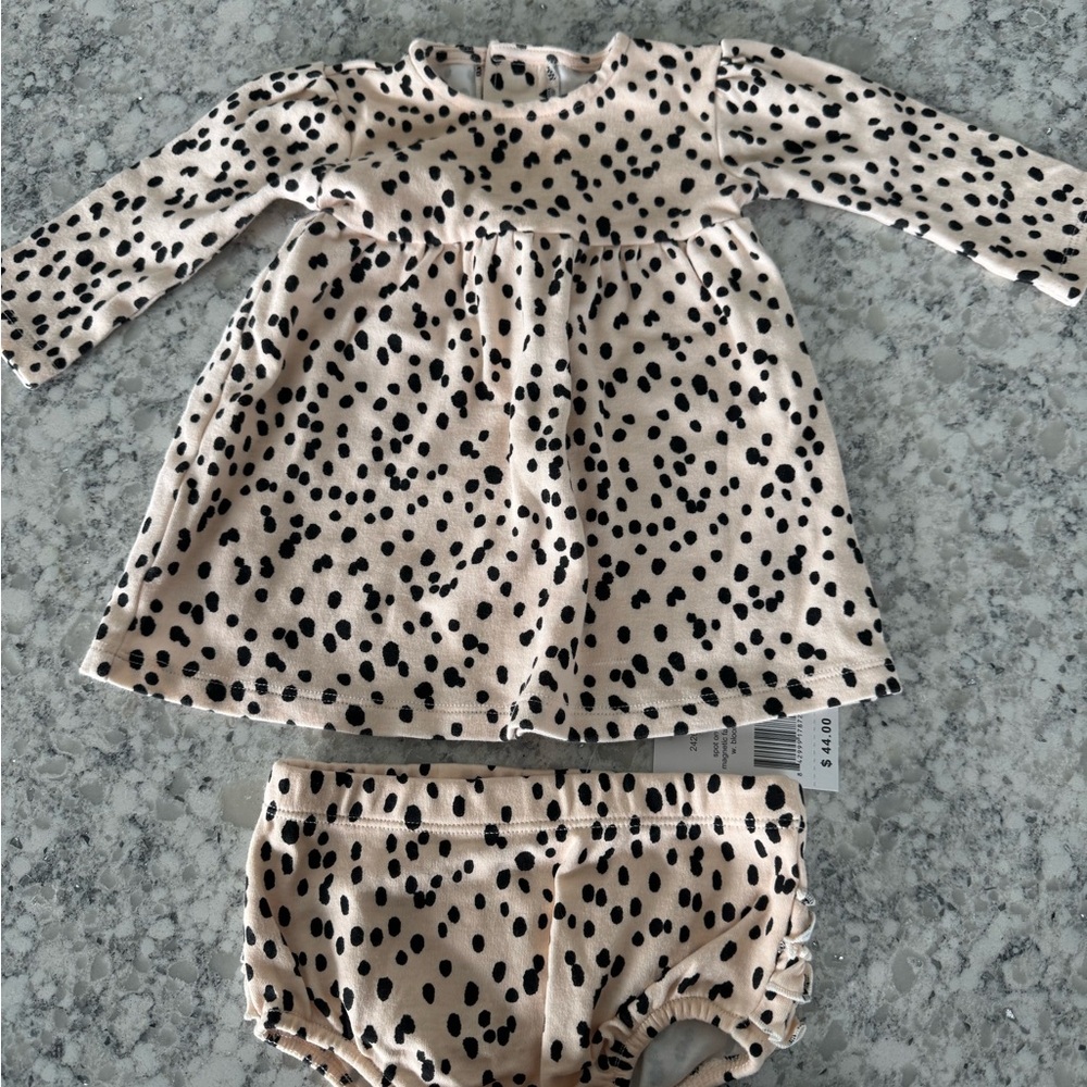 Spotted Long Sleeve Baby Dress with Bloomers
